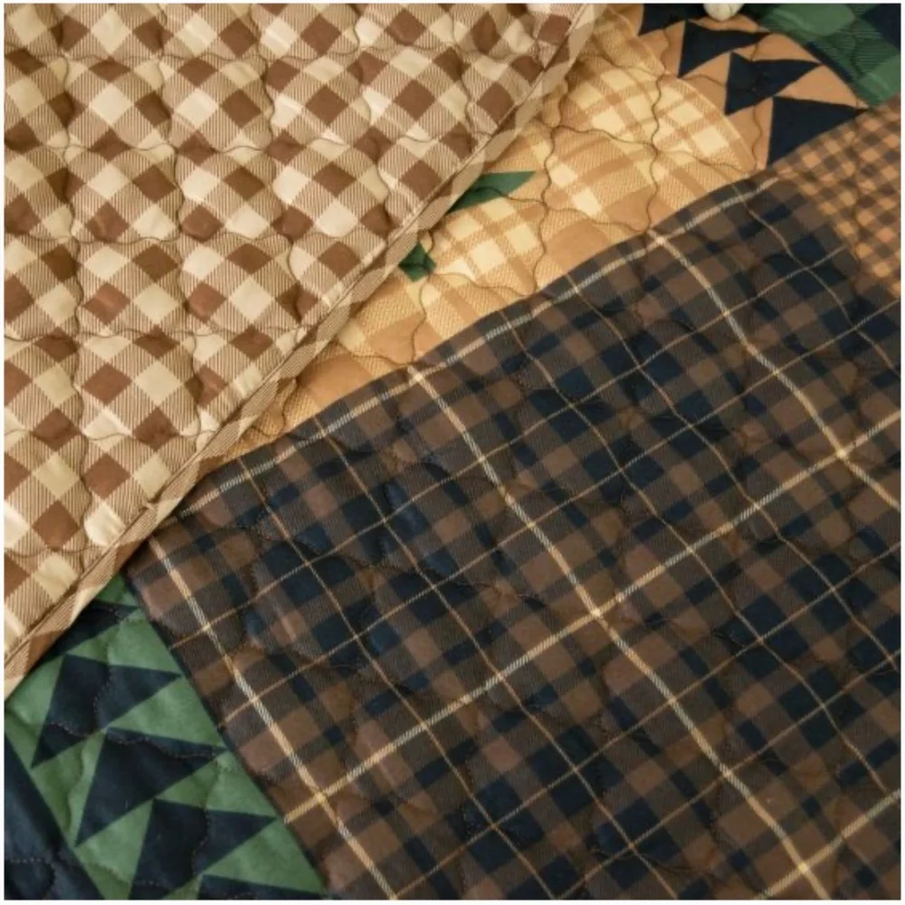 Black Bear Printed Patchwork Queen Quilt Set Rustic Country Cabin Theme